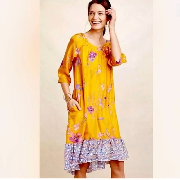 ANTHROPOLOGIE VANESSA VIRGINIA RAINFOREST SILK RAINFOREST DRESS SIZE SMALL - Picture 5 of 16